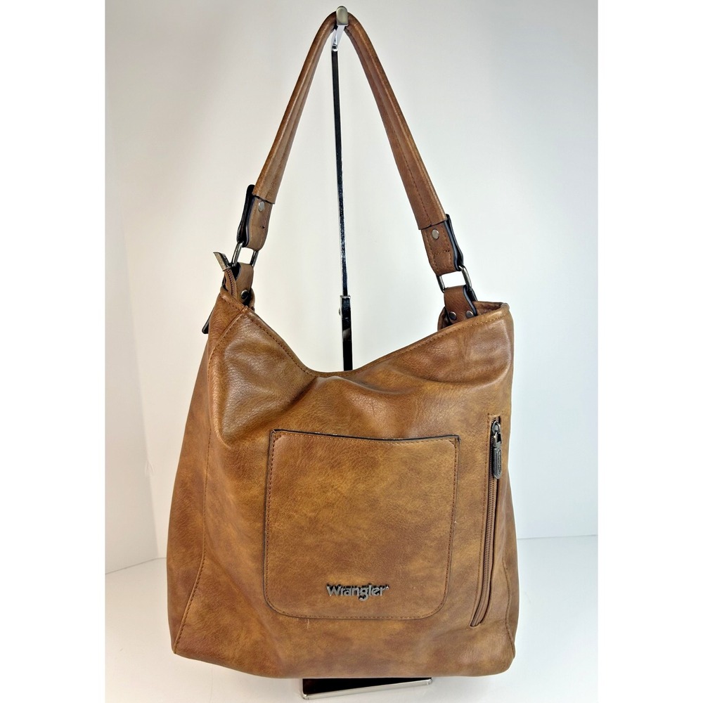 Wrangler Concealed Carrry Purse Tote Faux Leather‎ Large Brown Pockets Full Zip